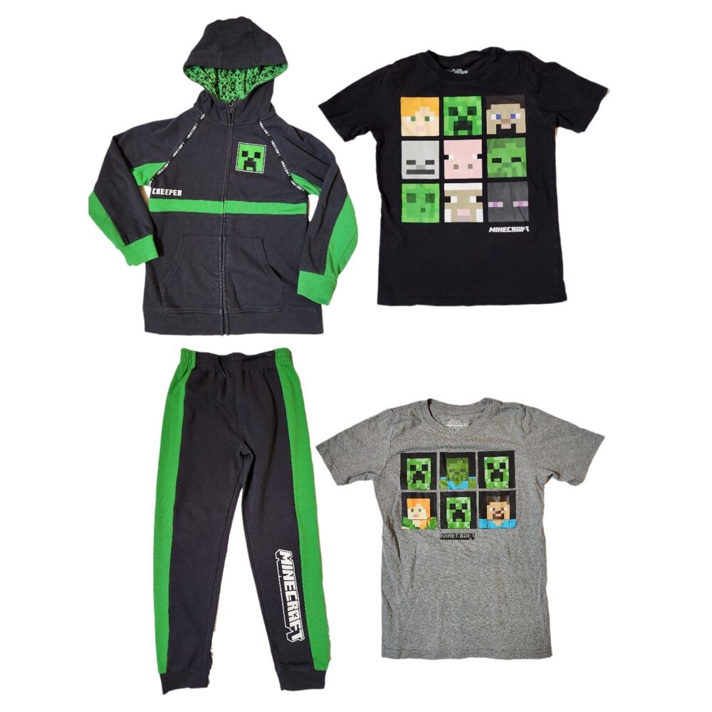 Minecraft 4pc Bundle 7/8 Hoodie Sweatpants + Two Size 8 T‑Shirts